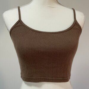 Brandy Melville Cropped Brown Ribbed Pointelle Tank Top - OS/XS/S.